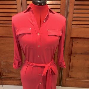 Calvin Klein button down dress, size 2, salmon pink color